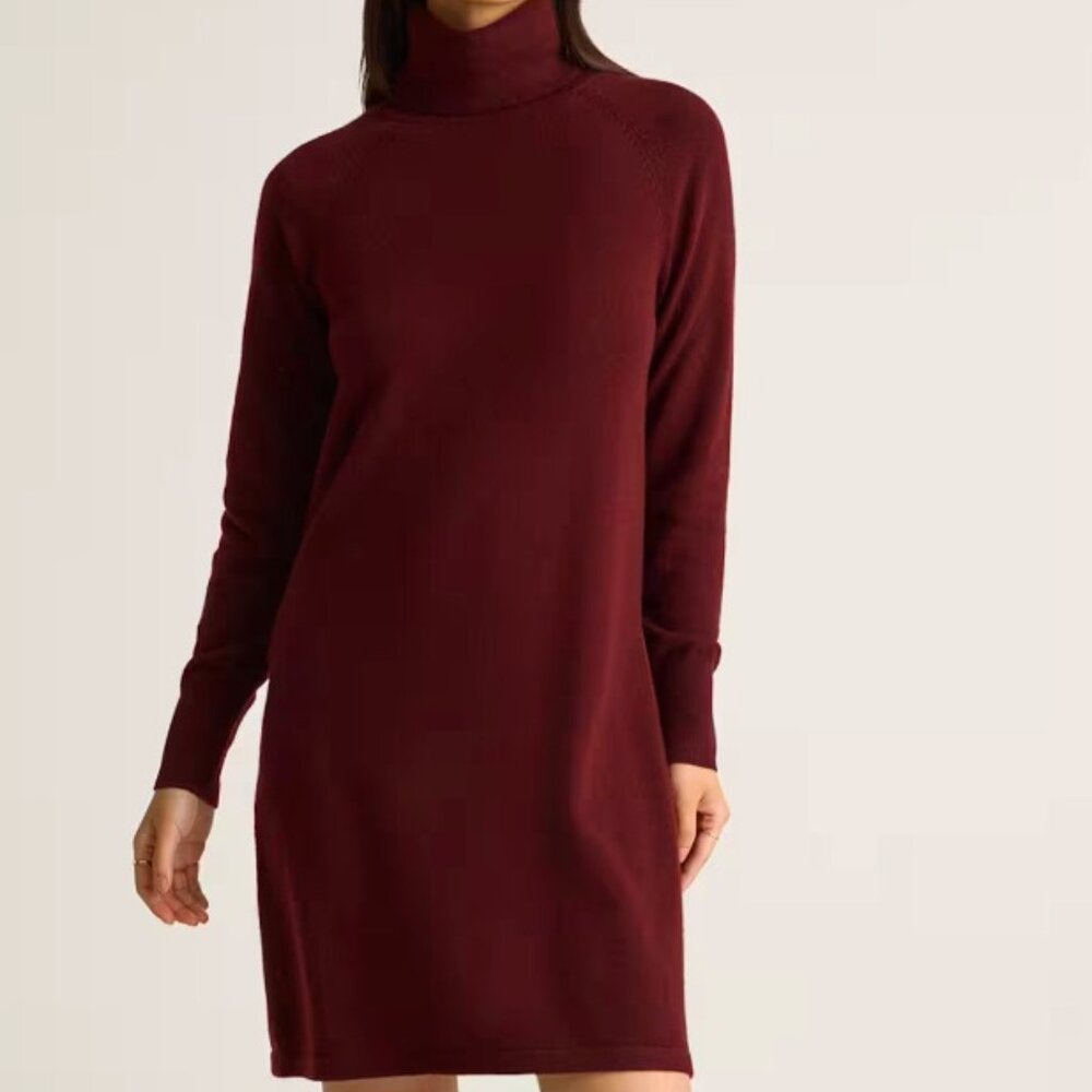 NWOT Quince Mongolian Cashmere Turtleneck Sweater Dress XS in Rich Burgundy